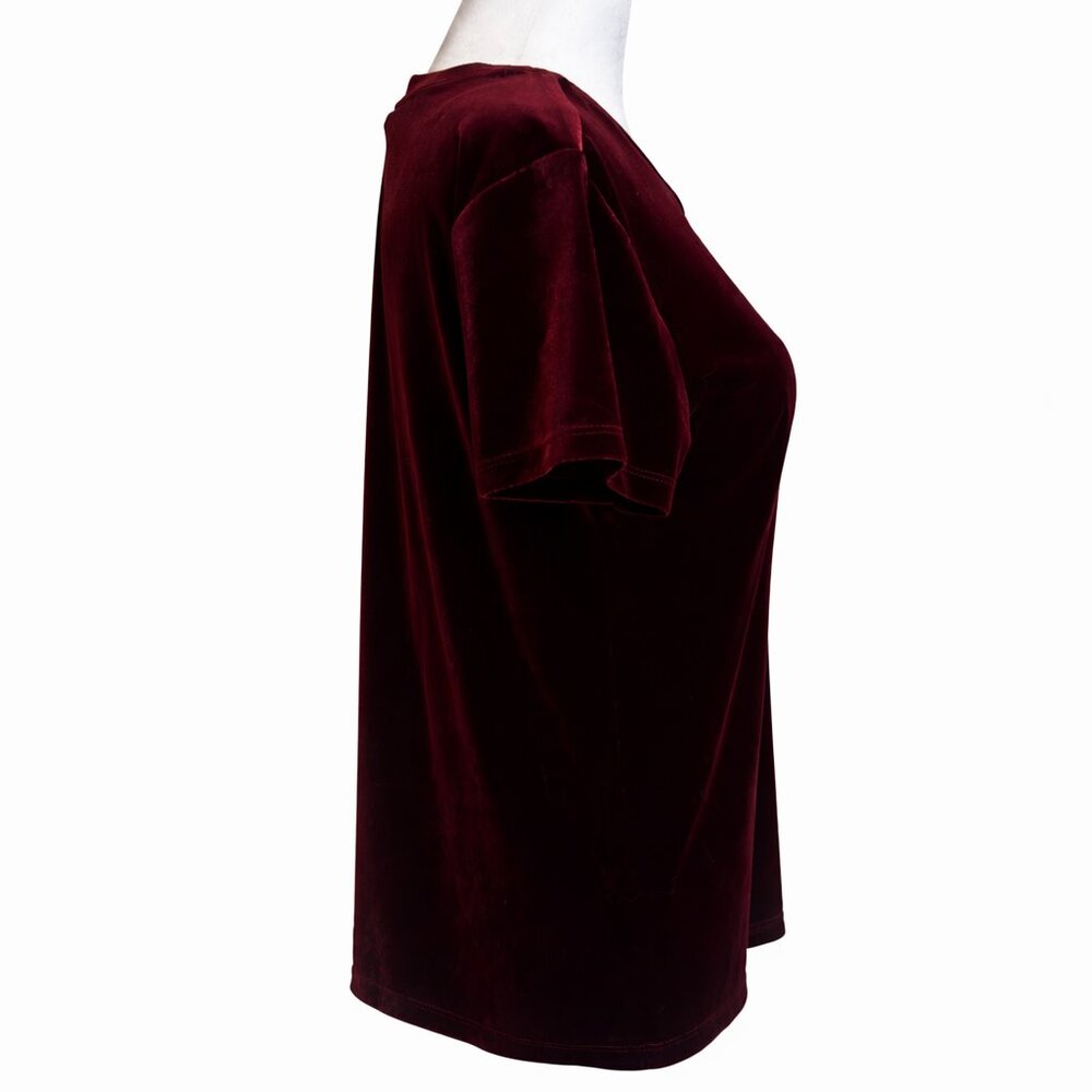 Abercrombie & Fitch Burgundy Velvet Short Sleeve Top | Size XS - Picture 3 of 4